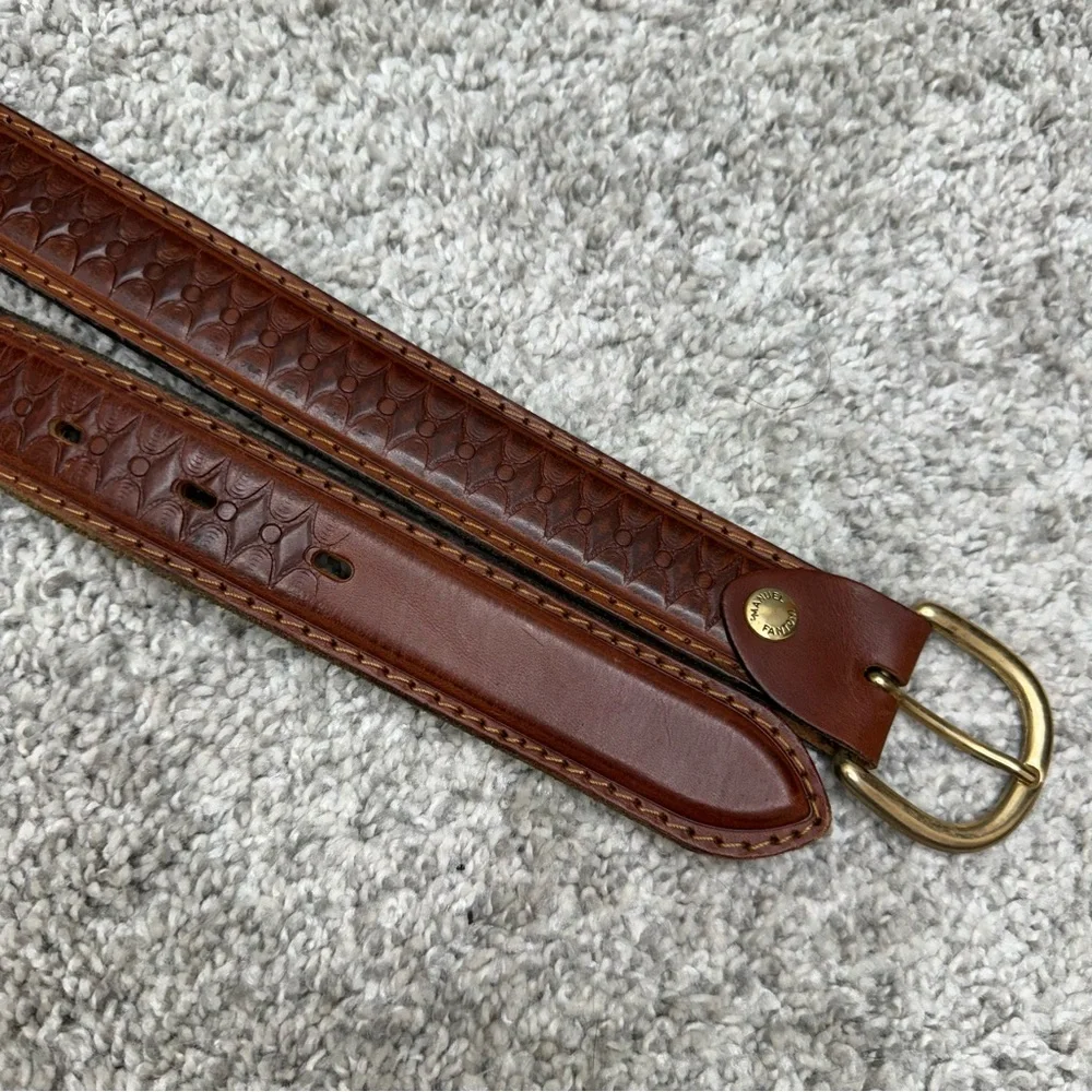 Manuel Fantoni brown leather belt tooled design men's sz 40‎ (1.25